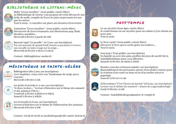 Bibliothèques - Le mois de février