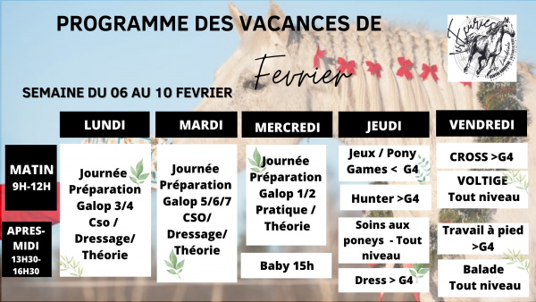 Programme vacances février les écuries de landriole