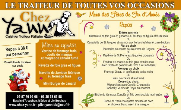 Menu de fêtes de fin d'année Yann traiteur